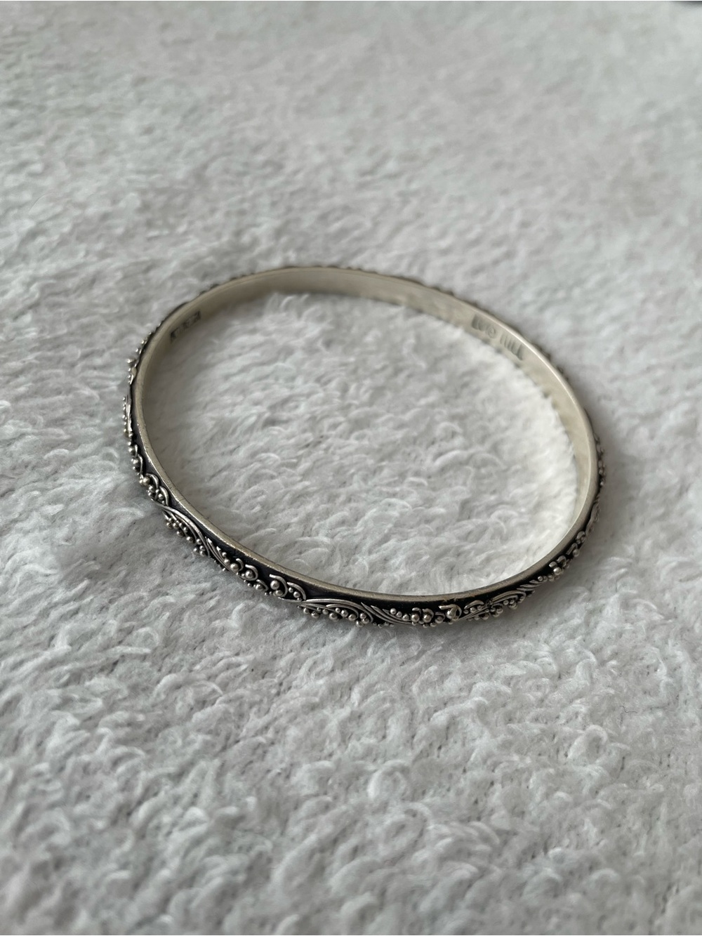Vintage Lois Hill 925 Sterling Silver Floral Scroll Bangle Bracelet - Silver